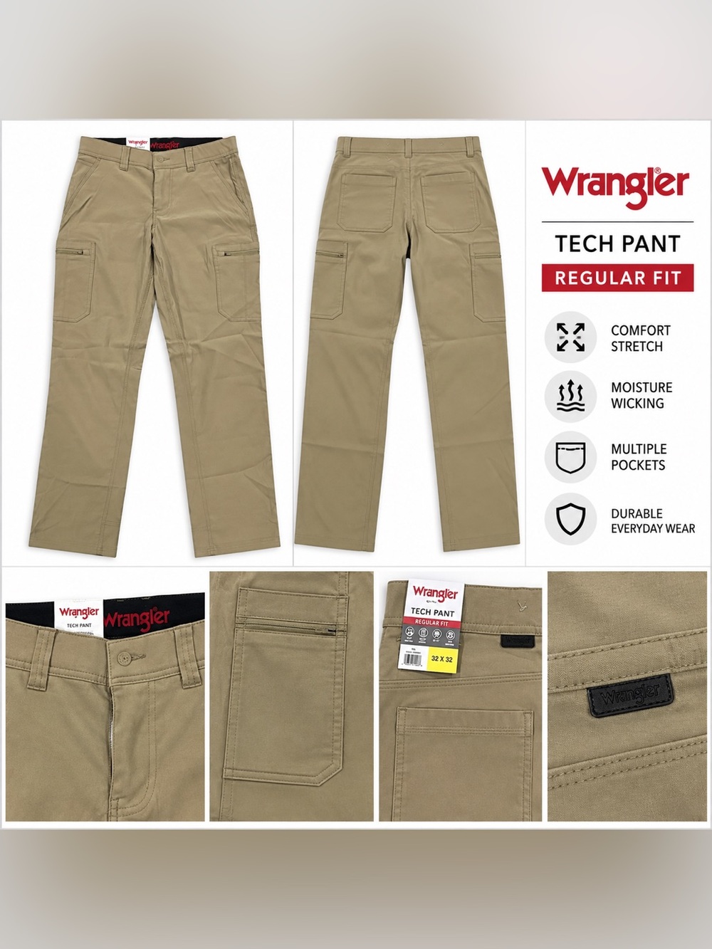 Wrangler Men's Tech Pant - Khaki/Tan 32 x 32